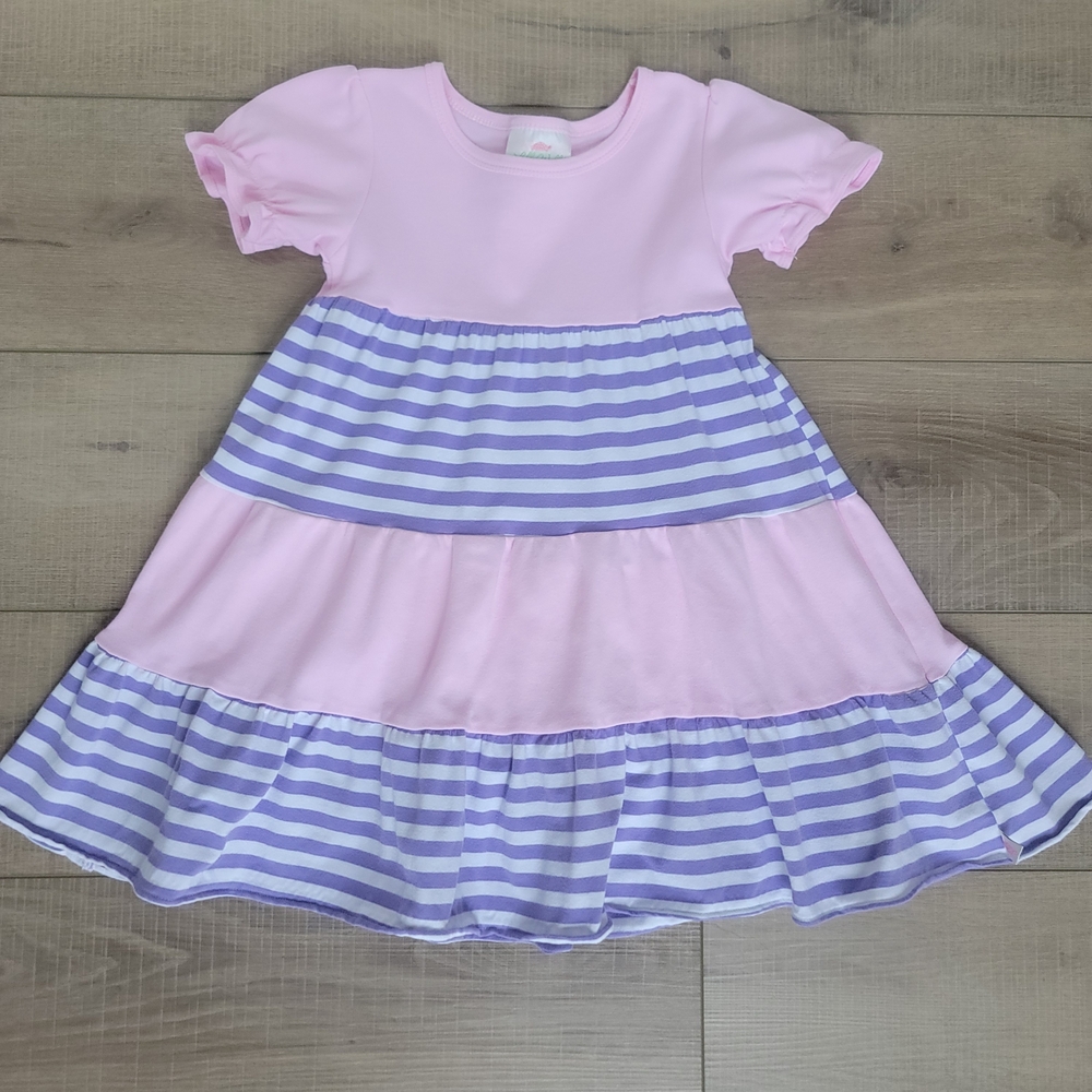 LollyWolly Doodle Girls Sz 4/5 Pink, Purple White Striped Ruffle Boutique Dress